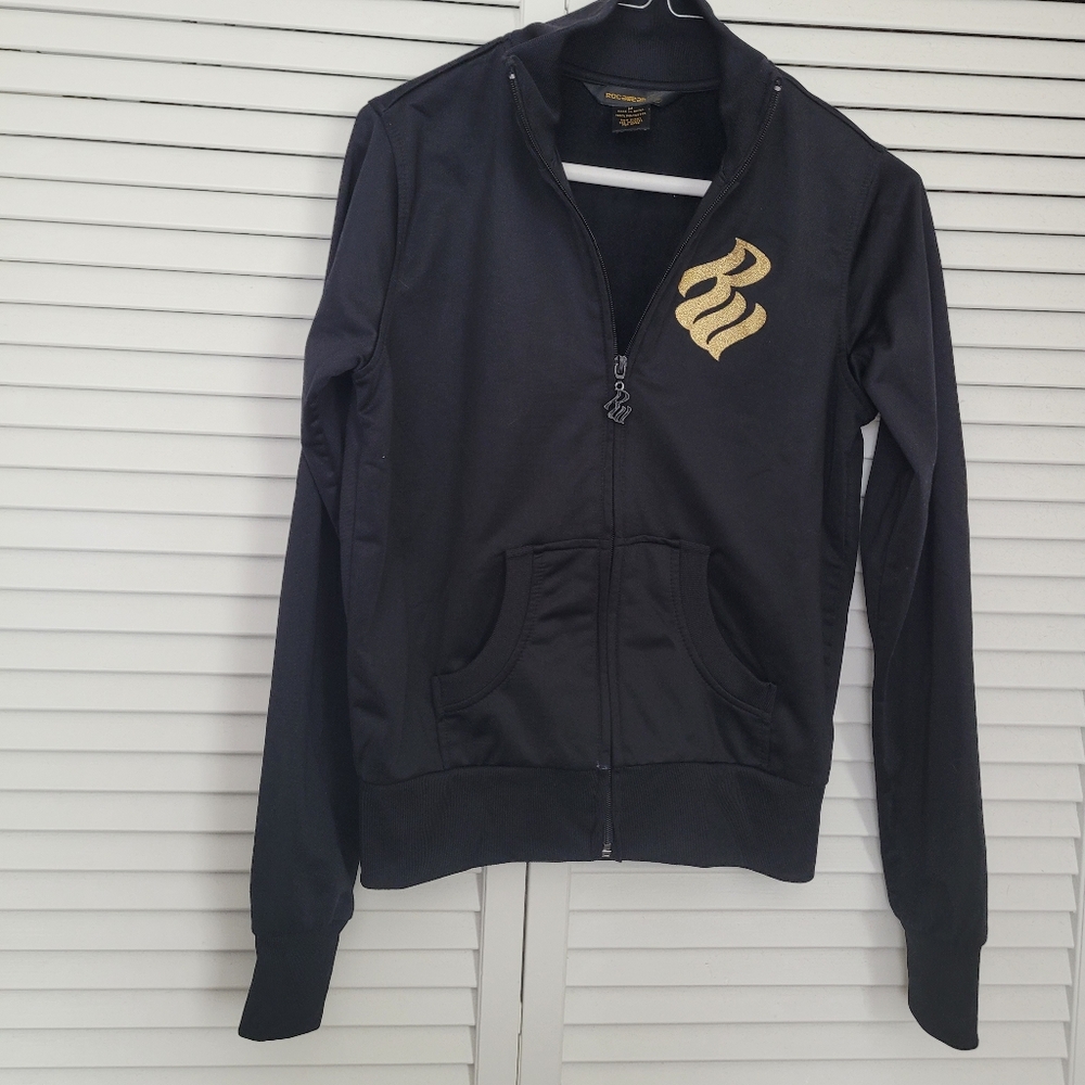 Rocawear Vintage Y2K Zip Up Glitter Glam Women’s M Track Jacket Black Full Zip